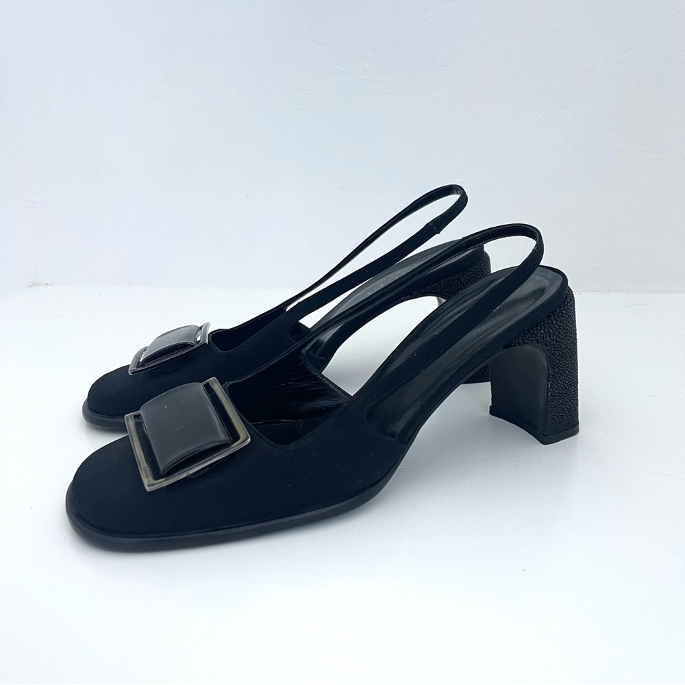 Vintage Gucci Square Buckle Round Toe Sparkly Block Mary Janes Slingbacks Heels - Picture 2 of 10